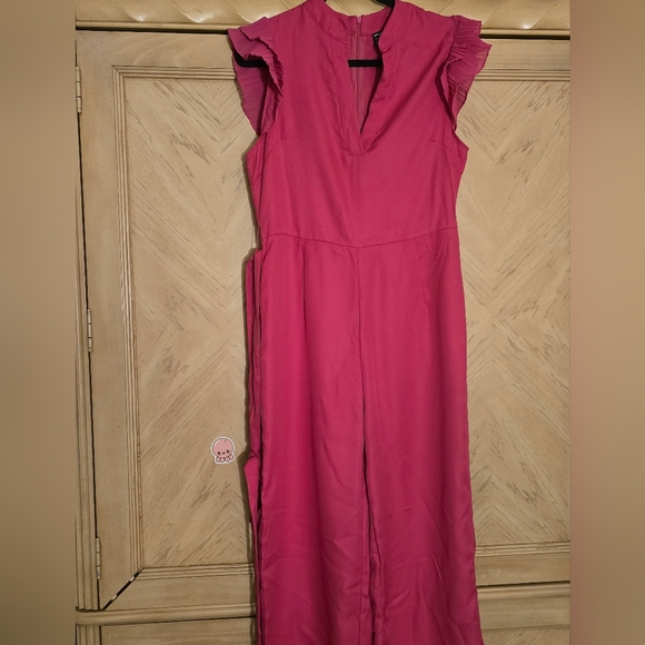 Shein Prive Layered Pleated Sleeve Belted Jumpsuit. Size XL. Color: Pink - Picture 15 of 16
